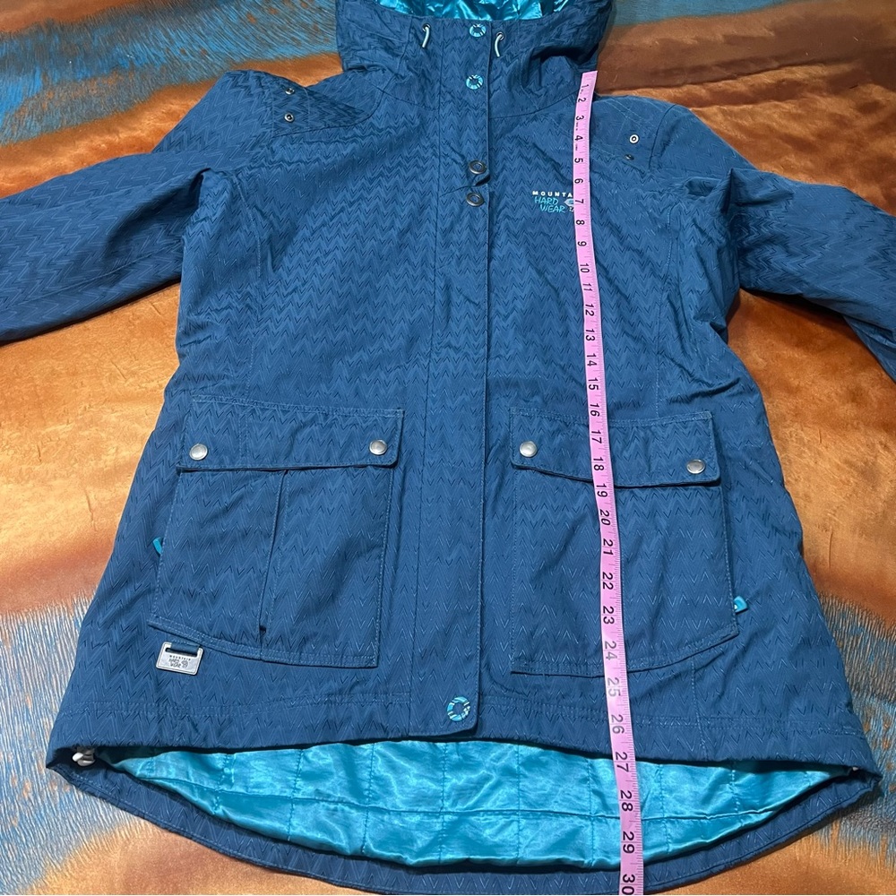 Mountain Hardwear Miss Snow it All Blue hooded winter Ski Jacket DryQ gaiter med - Picture 9 of 16